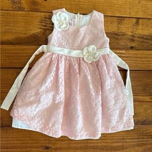 Pink Lace Kids Dress with Floral Accents 2T